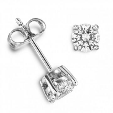 Classic Four Claw Round Brilliant Cut Diamond Single Stone Earrings F/G Colour & SI Clarity