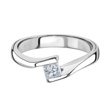 18ct white gold princess cut diamond crossover channel set single stone ring. Diamond=0.25ct.