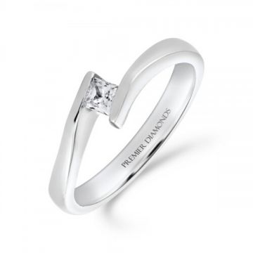 Heavy tension set princess cut diamond solitaire engagement ring 0.15 carat F/G Colour & SI Clarity