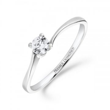 Delicate round brilliant cut single stone diamond engagement ring with a four claw setting on a subtle twist 0.25 carat F/G Colour & SI Clarity
