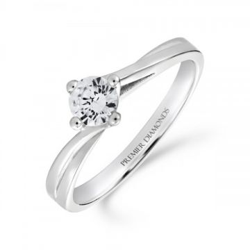 Round brilliant cut diamond single stone engagement ring on a slight twist 0.40 carat F/G Colour & SI Clarity