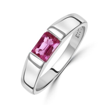 18ct white gold 6x4mm octagonal pink sapphire single stone ring.